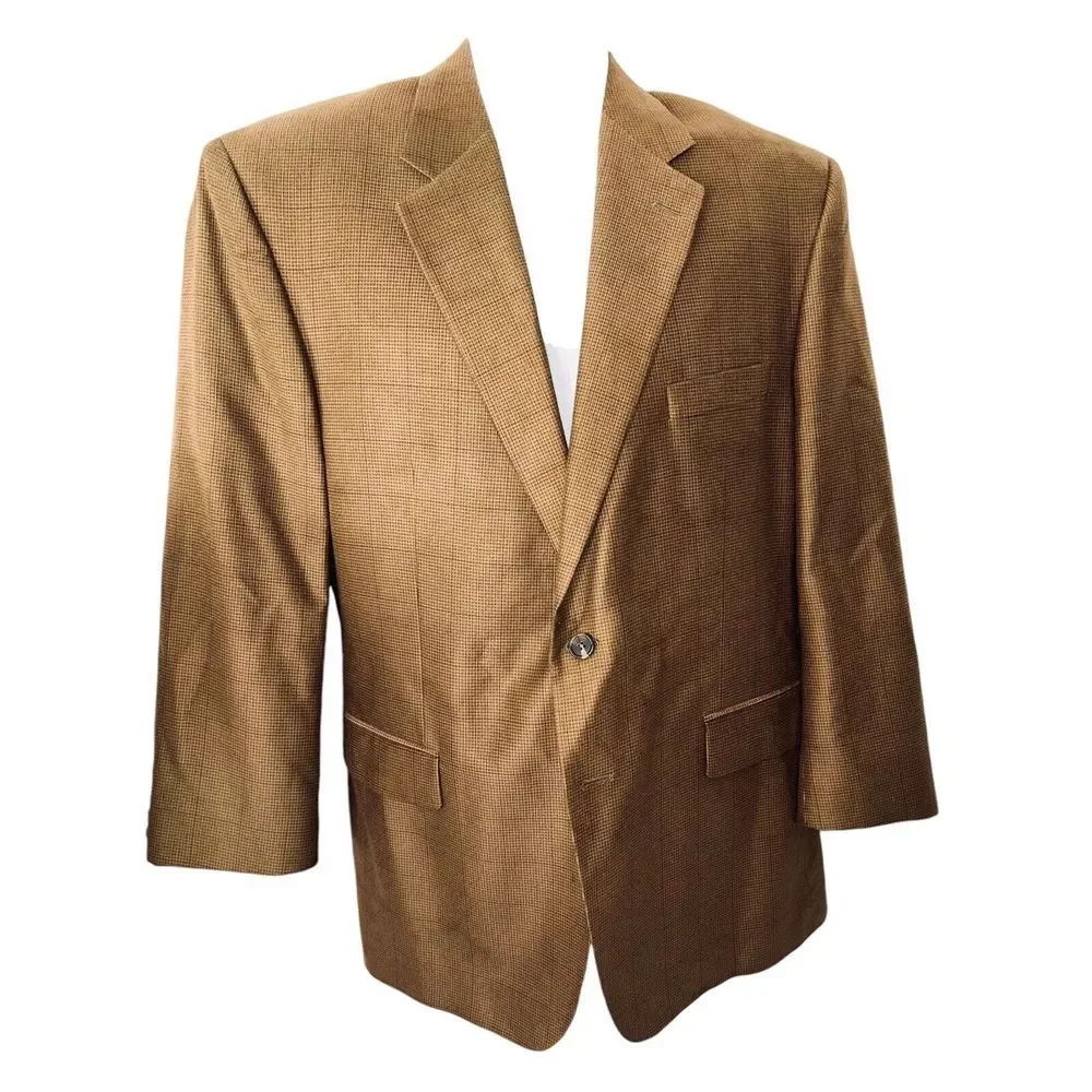 Chaps Blazer Mens 44R Window Pane 2 Button Casual Sport Coat Jacket 1 Vent Brown